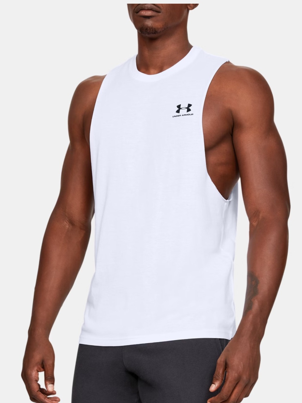 Under Armour Left Chest Cut-Off White Tank Top Small